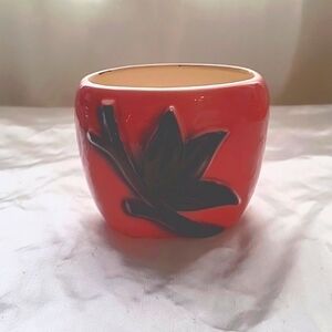 Mid Century Pink and Black Bamboo Vase - Royal Copley